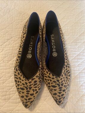 Rothy's Leopard-Print Pointed Knit Flats in Tan and Black